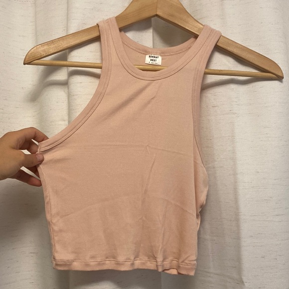 SUNDAY BEST Pink Crop Racer-Back Ribbed Tank S - Picture 1 of 5